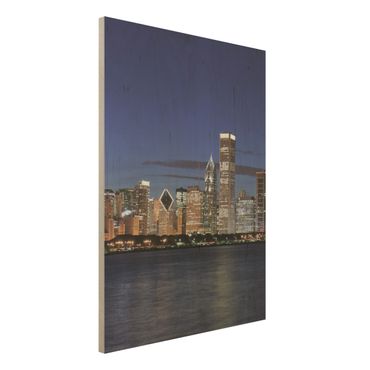 Houten schilderijen Chicago Skyline At Night