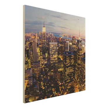 Houten schilderijen New York Skyline At Night