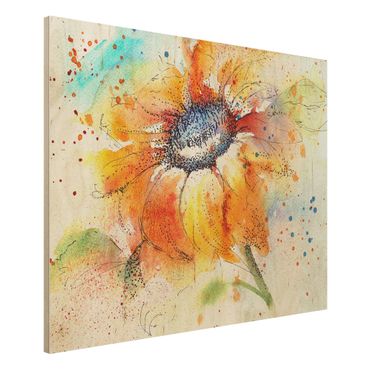Houten schilderijen Painted Sunflower