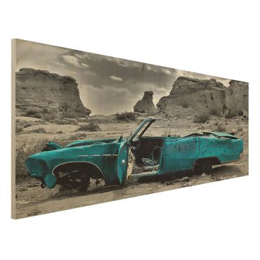 Houten schilderijen Turquoise Cadillac