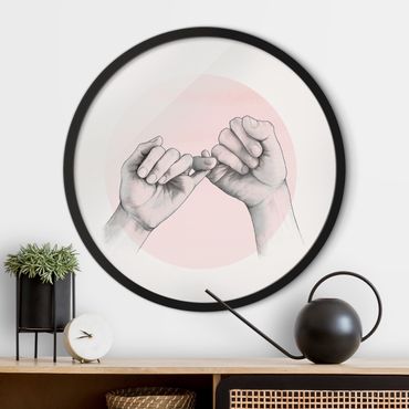 Rond schilderijen Illustrazione di amicizia con mani su cerchio rosa e su bianco
