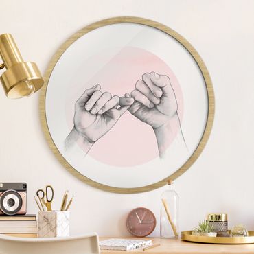 Rond schilderijen Illustrazione di amicizia con mani su cerchio rosa e su bianco