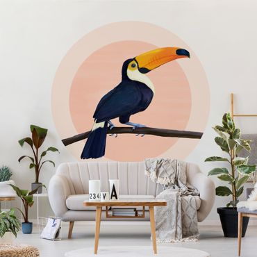 Behangcirkel Illustration Bird Toucan Painting Pastel