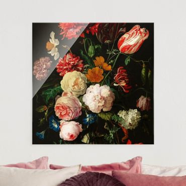 Glasschilderijen Jan Davidsz De Heem - Still Life With Flowers In A Glass Vase