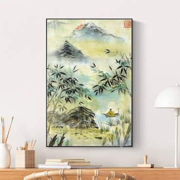 Akoestisch schilderij - Japanese Watercolour Drawing Bamboo Forest