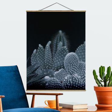 Stoffen schilderij met posterlijst Familiy Of Cacti At Night