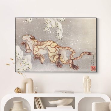 Verwisselbaar schilderij - Katsushika Hokusai - Tiger In Snowstorm