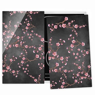 Kookplaat afdekplaten Cherry Blossoms On Black