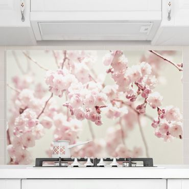 Spatscherm keuken Dancing Cherry Blossoms