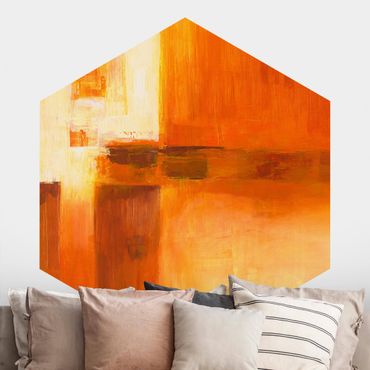 Hexagon Behang Composition In Orange And Brown 01
