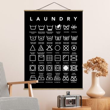 Stoffen schilderij met posterlijst Laundry Symbols Black And White