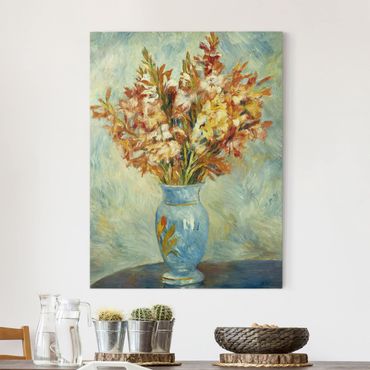 Canvas schilderijen Auguste Renoir - Gladiolas in a Blue Vase