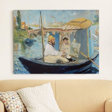 Canvas schilderijen Edouard Manet - Claude Monet Painting On His Studio Boat