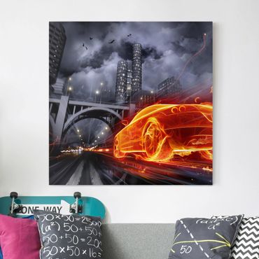 Canvas schilderijen Fire Car
