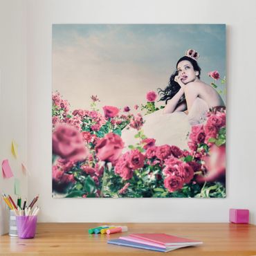Canvas schilderijen Woman In The Rose Field