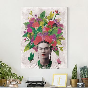 Canvas schilderijen Frida Kahlo - Flower Portrait