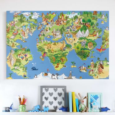 Canvas schilderijen Great and funny world map