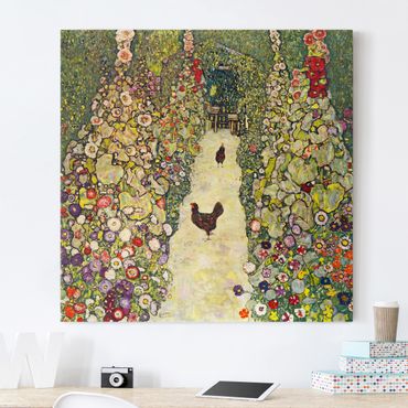 Canvas schilderijen Gustav Klimt - Garden Path with Hens