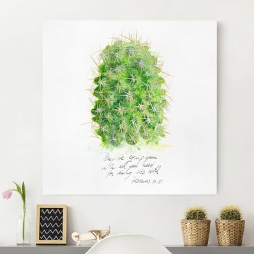 Canvas schilderijen Cactus With Bibel Verse I
