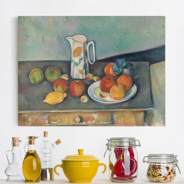 Canvas schilderijen Paul Cézanne - Still Life With Milk Jug And Fruit