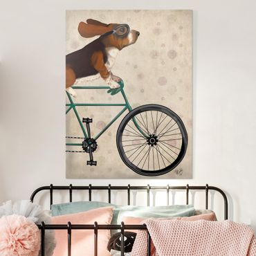 Canvas schilderijen Cycling - Basset On Bike