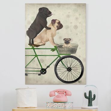 Canvas schilderijen Cycling - Pugs On Bike