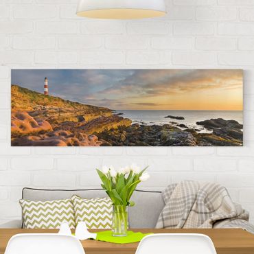 Canvas schilderijen Tarbat Ness Lighthouse And Sunset At The Ocean