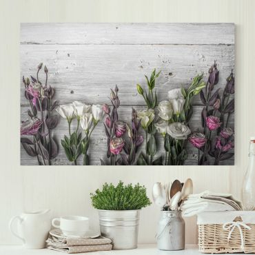 Canvas schilderijen Tulip Rose Shabby Wood Look