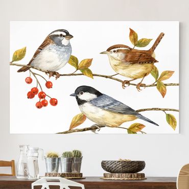 Canvas schilderijen Birds And Berries - Tits