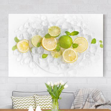 Canvas schilderijen Citrus Fruit On Ice Cubes