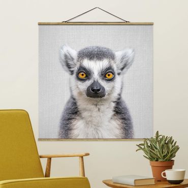 Stoffen schilderij met posterlijst - Lemur Ludwig