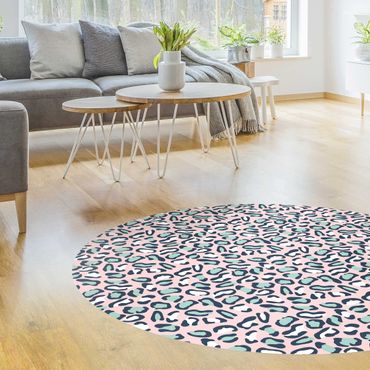 Rond vinyl tapijt Leopard Pattern In Pastel Pink And Blue