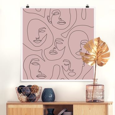Poster - Line Art - Beauty Portraits in Blush Rose - Quadrat 1:1