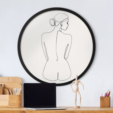 Rond schilderijen Line Art nudo di schiena femminile in bianco e nero