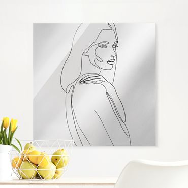 Glasschilderijen Line Art Woman Shoulder Black And White
