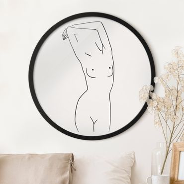 Rond schilderijen Line Art nudo femminile in bianco e nero