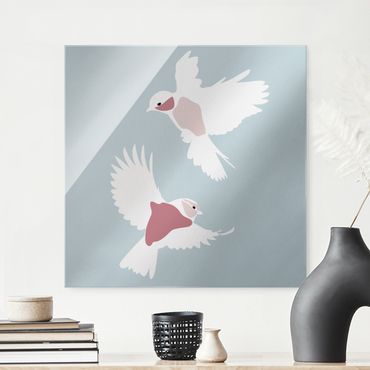 Glasschilderijen Line Art Pigeons Pastel