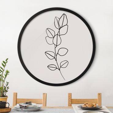 Rond schilderijen Line Art ramo con foglie in bianco e nero