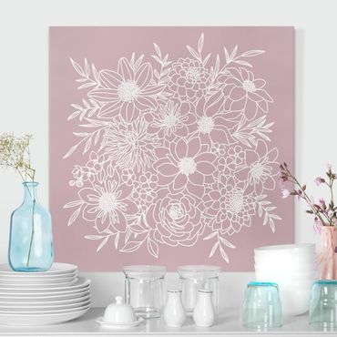 Canvas schilderijen Lineart Flowers In Dusky Pink
