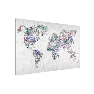 Magneetborden Passport Stamp World Map
