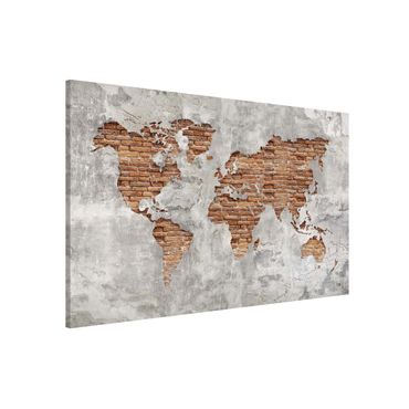 Magneetborden Shabby Concrete Brick World Map