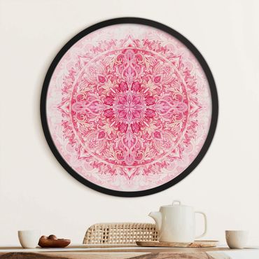 Rond schilderijen Ornamento mandala in acquerello pink