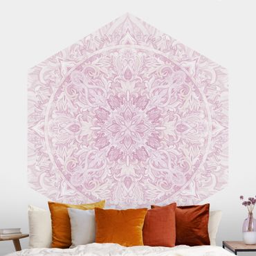Hexagon Behang Mandala Watercolour Ornament Pink