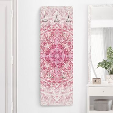 Wandkapstokken houten paneel - Mandala Watercolours Sun Ornament Light Pink
