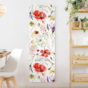Wandkapstokken houten paneel - Ladybird With Poppies In Watercolour