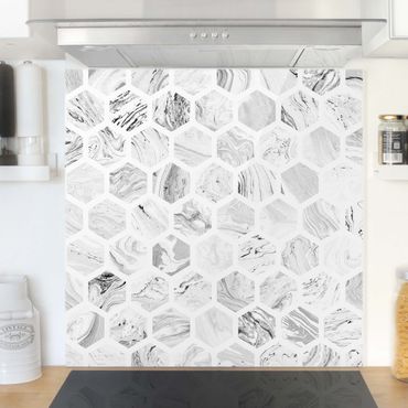 Spatscherm keuken Marble Hexagons In Greyscales
