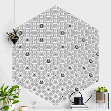 Hexagon Behang Moroccan Flower Line Pattern