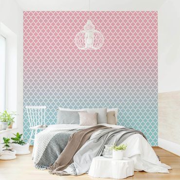 Fotobehang Moroccan Pattern With Gradient In Pink Blue
