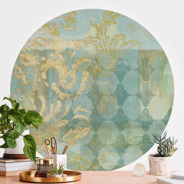 Behangcirkel Moroccan Collage In Gold And Turquoise