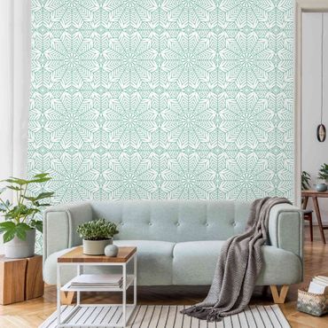 Fotobehang Moroccan XXL Tile Pattern In Turquoise